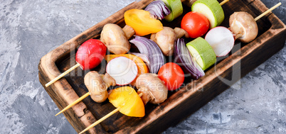 Raw vegetables on skewers