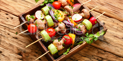 Raw vegetables on skewers