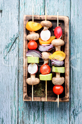 Raw vegetables on skewers