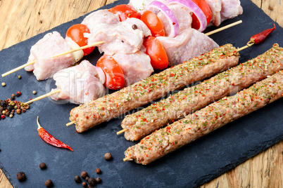 Marinated pork kebab on stick