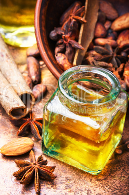 Essential cinnamon oil in bottle