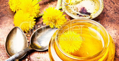 Dandelion honey and flowers dandelion