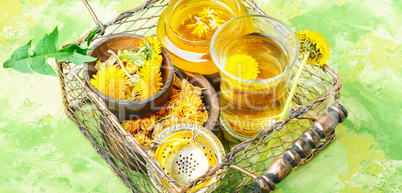 Healthy dandelion honey and tea