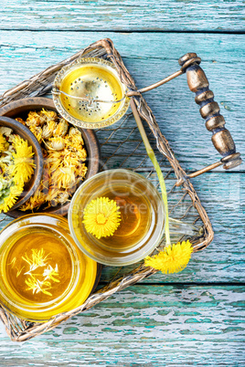 Healthy dandelion honey and tea