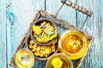 Healthy dandelion honey and tea