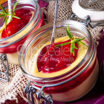 for breakfast fresh semolina pudding with cinnamon and plums