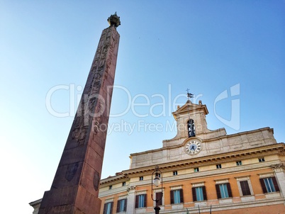 facade of the Montecitorio building in Rome with its Egyptian obelisk