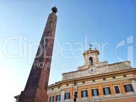 facade of the Montecitorio building in Rome with its Egyptian obelisk