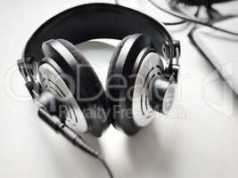 black and white stereo headphones