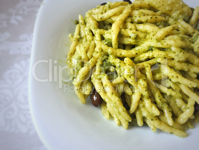 Italian pasta with pesto sauce