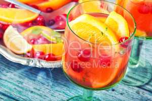 Refreshing sangria with fruits