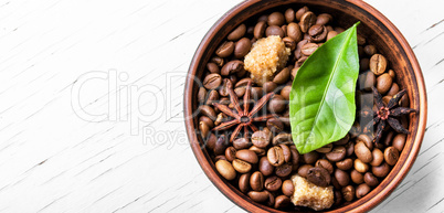 coffee roasted bean and leaves