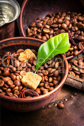 coffee roasted bean and leaves