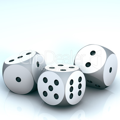 3d illustration of white realistic game dice icon in flight closeup . Casino gambling design template for app, web, infographics, advertising, mock up etc