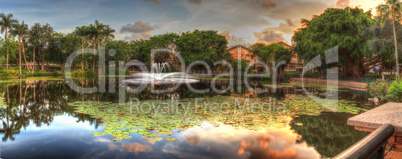 Overlooking a pond at sunset at the Garden of Hope and Courage