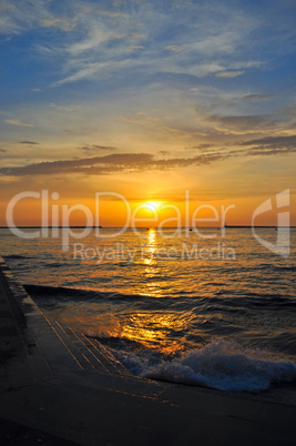 sunset over the sea in a bay in the city of Sevastopol