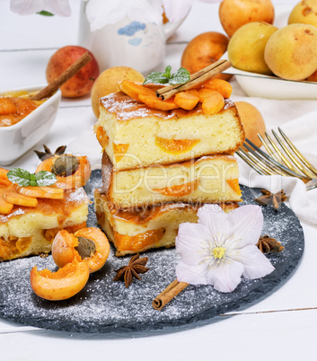 square pieces of a biscuit pie with apricots