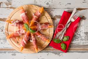 Italian appetizer with prosciutto and melon
