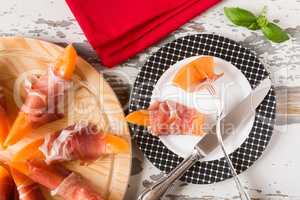 Italian prosciutto and melon on a plate
