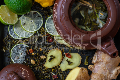 Ingredients fortea recipe with lime and ginger
