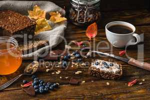 Toast with Blueberries and Coffee