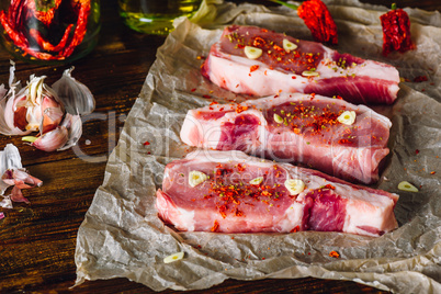 Raw Pork Steaks.