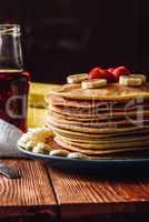 Homemade Pancakes with Maple Syrup and Fruits