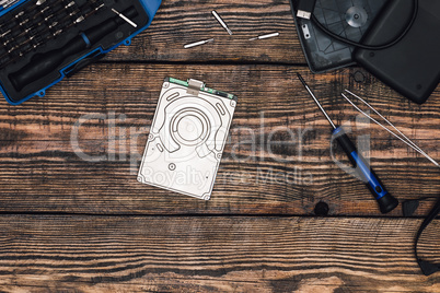 HDD with Screwdriver and Other Tools