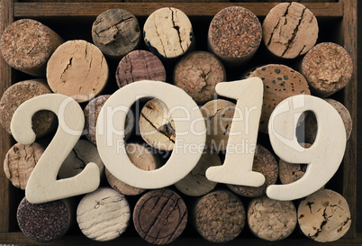 Wooden 2019 on bottle cork