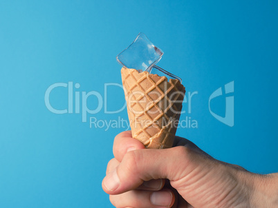 Icecream cone with ice cubes