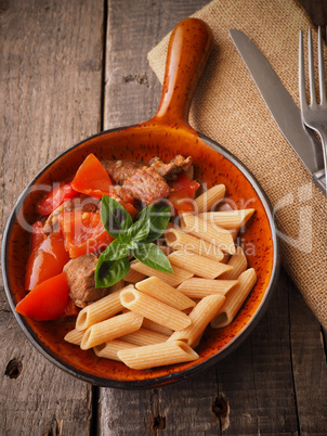 Tasty goulash with penne