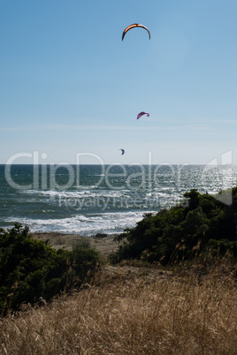 Summer outdoor wind sport. Kitesurf.