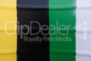 Metallic rolling shutter painted in yellow, black, green and whi