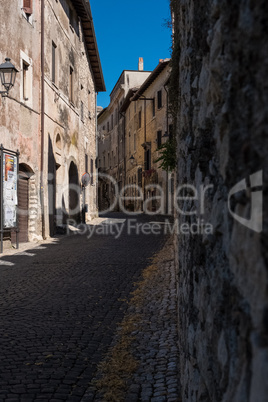 Street view of an old stone town.