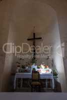 Sun light ray on a medieval Church altar.