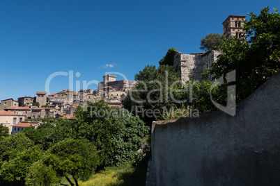 Landscape view of an ancient town with castle and tower surround