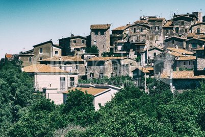 Landscape view of Sermoneta in the mountains surrounded by natur