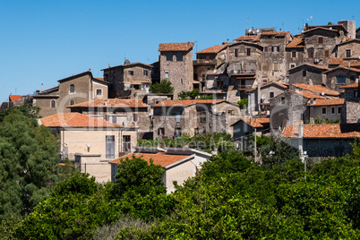Landscape view of Sermoneta village in the mountains surrounded