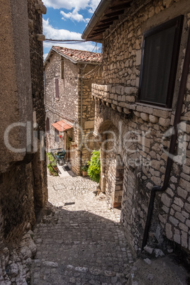 Sermoneta streets with blue sky on the background.