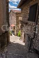 Sermoneta streets with blue sky on the background.