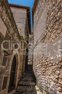 Stairs of a narrow alley at Sermoneta medieval town.