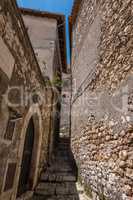 Stairs of a narrow alley at Sermoneta medieval town.