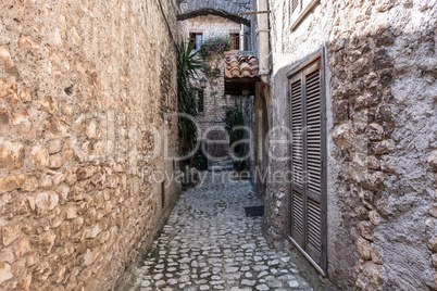 Medieval town path view.