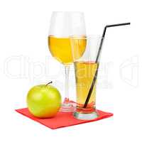 Fresh apple juice with fruits, isolated on white background.