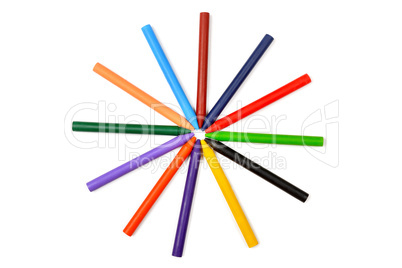 bunch of colored pencils isolated on white background