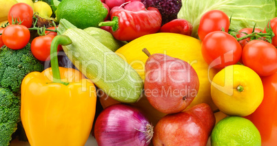 set of fresh vegetables and fruits. Bright beautiful background.