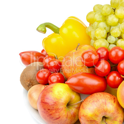 A set of fruits and vegetables isolated on white background.