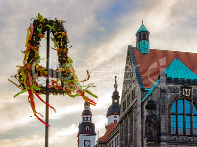 Chemnitz town hall with Easter decorations