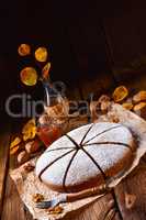 Fresh and tasty autumnal walnut cake with honey