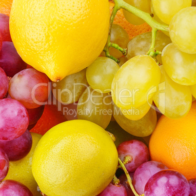 Beautiful background of ripe fruits. Organic healthy food.
